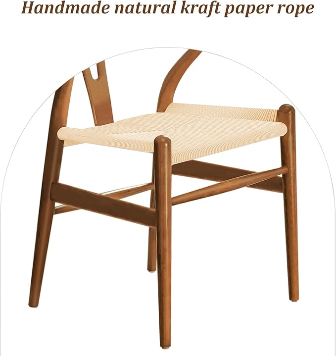 Wishbone Chair Natural Solid Wood Dining Chair/Hans Vegner Y Chair Rattan and Wood Accent Armrest Chairs (Ash Wood - Walnut)