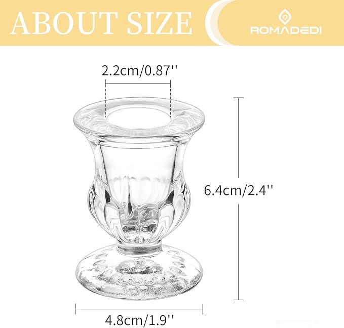 Romadedi Glass Taper Candle Holders - Clear Small Candlestick Holder Bulk, Thicker Glass Candle Sticks Set for Wedding Christmas Party Dining Table Table Centerpiece Decor, 2Pcs