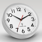 Atomic Wall Clock Analog 10 Inch Battery Operated Modern Decorative for Living Room Kitchen Office Bedroom Bathroom(Silver)