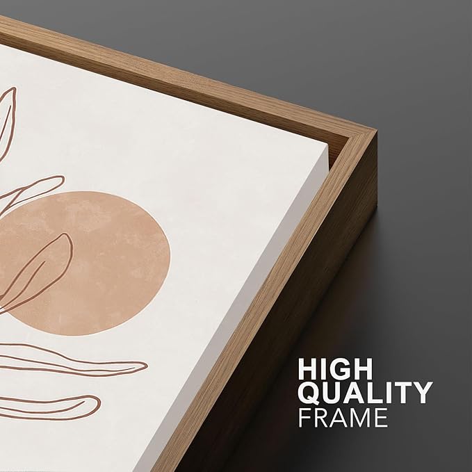 Bwodke Framed Boho Canvas Wall Art Large Mid Century Modern Prints Set of 3 Neutral Geometric Line Leaf Paintings Decor Minimalist Abstract Pictures Bedroom Living Room Bathroom