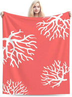 HGOD DESIGNS Beach Coral Fleece Throw Blanket Soft Cozy Coral Fuzzy Blanket Caring for Women & Adults Ocean Coral Pink Branch Reef Nature Red White Plush Microfiber Blanket 50"x60"