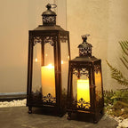 NEEDOMO Lanterns Decorative Outdoor & Indoor, Set of 2 Outdoor Lanterns for Porch,Large Candle Lantern, Bronze Metal Frame with Glass for Fall, Christmas