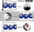 Blue 8 Ball Poster, Lucky Me Lucky You Lucky Us Quote Canvas Wall Art, Playful Billiards Balls Picture Print, Retro 8ball Pool Painting for Bar Cart Game Room Man Caves Wall 12x16in Wrapped Canvas