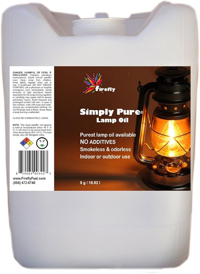 Firefly Kosher Odorless Paraffin Lamp Oil - Smokeless, Virtually Odorless, Long-Lasting - 5 Gallons