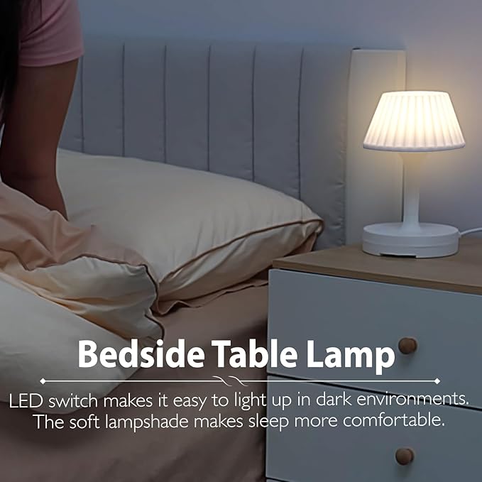 Table Lamp with USB Port and Outlet, Small Desk Lamp for Bedroom, 3-Colors Dimmable LED Lamps Eye Care Night Stand Lights, USB Charging Desk Lights for Home Office/Living Room