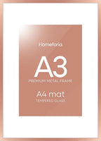 Homeforia A3 Picture Frame Rose Gold, High End Metal 11.7 x 16.5 inch Poster Frames with Mat 8.3 by 11.7 for Photo, A3 Size Frames Matted to A4 Print, 11.7x16.5 Hanging Frame, Tempered Glass, Set of 1