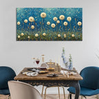 LASMOND Teal Dandelion Wall Art for Living Room Abstract Blowball Canvas Painting Prints Large Flower Floral Grassland Bedroom Decoration Modern Artwork Decor (46x23 Inches)