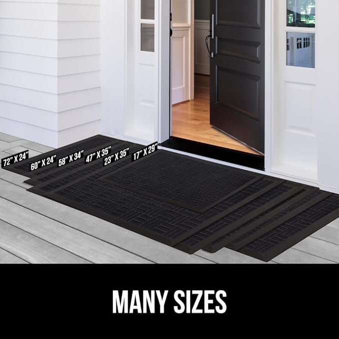 GORILLA GRIP 100% Waterproof All-Season WeatherMax Doormat, 34x58, US Designed Natural Rubber, Stain and Fade Resistant, Low Profile Indoor Outdoor Door Mats, Easy Clean Patio Mat, Midnight Maze