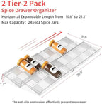 2-Tier Non-Slip Spice Drawer Organizer, 2-Pack Checkered Frosted Clear Acrylic, Expandable (11''-22'') Spice Rack for Kitchen Drawer Storage – Holds Seasonings, Herbs, and Spices (Jars Not Included)