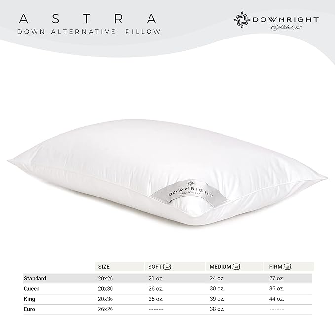 Downright 233 Thread Count 21 oz Astra LikeDown Pillow, 20" x 26", Standard 20 x 26