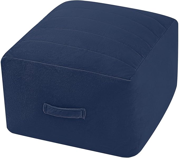 MeMoreCool Square Stuffed Pouf Ottoman Foot Rest, Floor Pouf Foot Stool with Foam Chunk Filling, Soft Stuffed Ottoman Footrest for Living Room, Navy