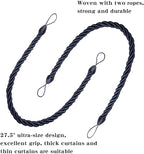 BEL AVENIR Curtain Ropes Tiebacks Tie-Backs Curtain Handmade Holdbacks with 2 Metal Screw Hooks (Navy, 2pack)