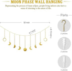 Mkono Moon Phase Wall Hanging Boho Aesthetic Room Decor Metal Moons Garland Hanging Art Bohemian Home Decoration for Girls Room Nursery Bedroom Livingroom Dorm, Ideal, Gold, 50"