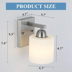 Brushed Nickel Milk Glass Wall Sconces, 1 Pack Hardwired Indoor Wall Light Fixtures for Living Room, Hallway, Bedroom, Ceramic E26 Sockets (Bulbs Not Included)