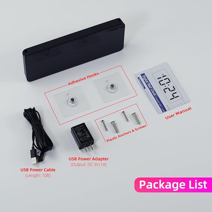 LED Digital Wall Clock with Large Display, Big Digits, Auto-Dimming, 12/24Hr Format, Modern Electric Small Silent Wall Clock for Living Room, Bedroom, Classroom, Farmhouse, Kitchen, Office - White