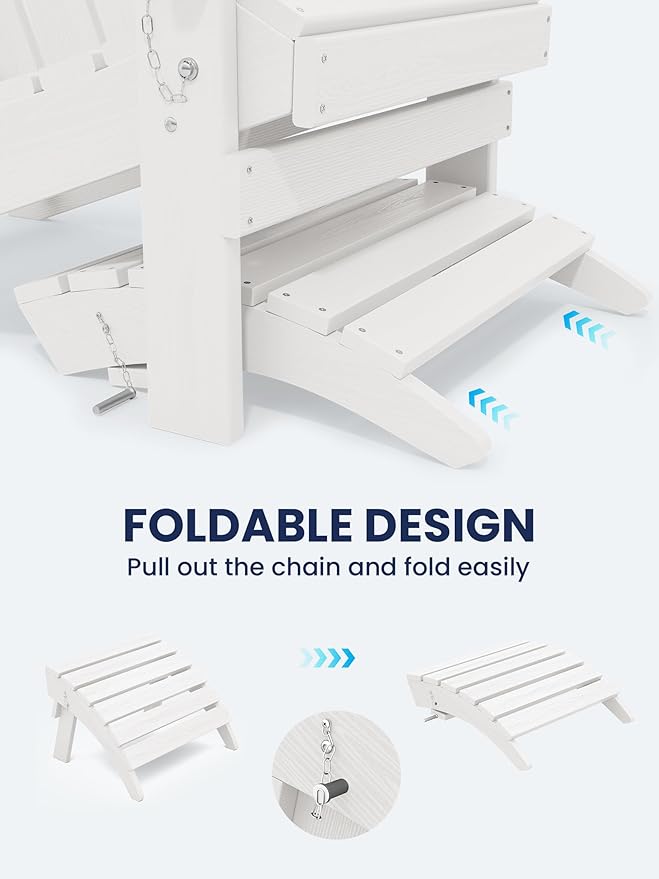 KINGYES Folding Adirondack Ottomans Set of 2 for Adirondack Chair, White