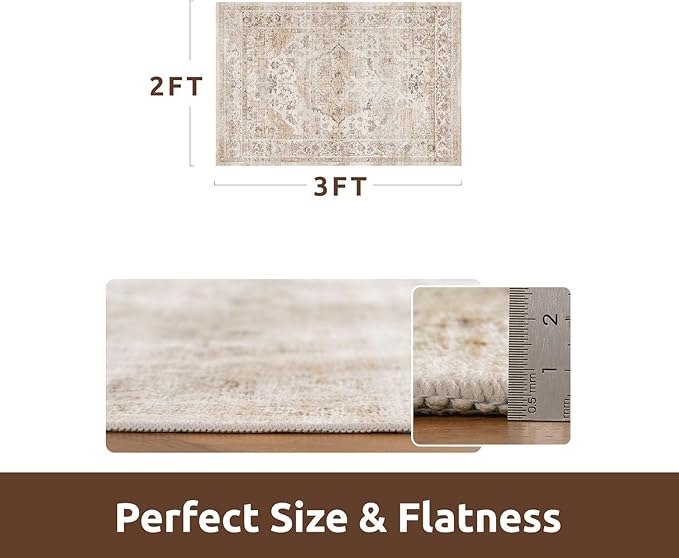 AMOAMI-2X3 Small Rug-Washable Rugs Entryway Mat Indoor-Soft Vintage Non Slip Rugs for Kitchen Laundry Room Bathroom Beige Decorative Accent Rug for in Front of Sink 24 Inch x36 Inch