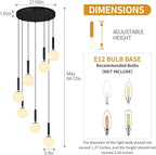 7-Lights Black Chandelier with Milk White Glass Hanging Fixture Light for Kitchen Island Mid Century Modern Globe Pendant Light for Foyer Living Room Entryway Hallway
