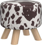 Asense Small Round Ottoman Foot Rest Stool Linen Padded Seat Footstool Ottoman with Anti-Slip Wooden Legs (Cow Brown,Linen)