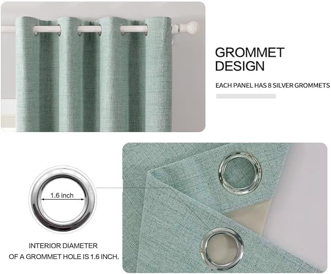 MIULEE Linen Blackout Curtains and Drapes 100% Room Darken Thermal Insulated Grommet Window Panels with Coating 2 PCs W 42 x L 90 inches Seafoam Green