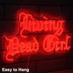 Living Dead Girl Neon Sign Gothic Scary Neon Light Red Letter LED Sign Dimmable Phrase Neon Light Up Signs for Haunted Mansion Halloween Party Horror Room Decor Words Lights Old English Font