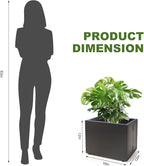 Metal Planter Box Rectangular Block-No Installation Required Galvanized Steel Long Box Planter Modern Outdoor Planters All-Weather Use with Drainage Holes for Patio/Porch,16 ×12×12IN