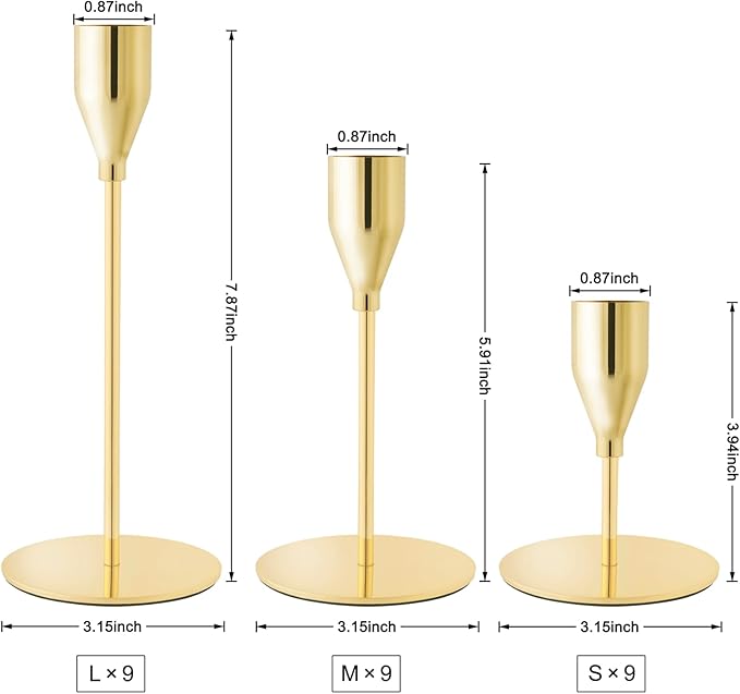Gold Taper Candle Holders for Wedding Table Centerpiece,Tall Taper Candlestick Holders Bulk Set of 27,Metal Candle Stick Holder for Table or Mantel Centerpiece,Dinning,Festival,Party Home Decor