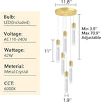 6-Lights Modern Crystal Chandeliers for Dining Room Kitchen Island Crystal Pendants Light Fixture High Ceiling Hanging for Entryway Bedroom Foyer 6000K