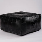 Square (Jumbo) Shaped Buffalo Leather Handmade Eco-Friendly Black Pouf - Square Pouf, 26"x26"x14", Geometric Pouf, Buffalo Leather Pouf, Recycled Cotton Filled Stuffed Pouf, Seating Pouf PF25