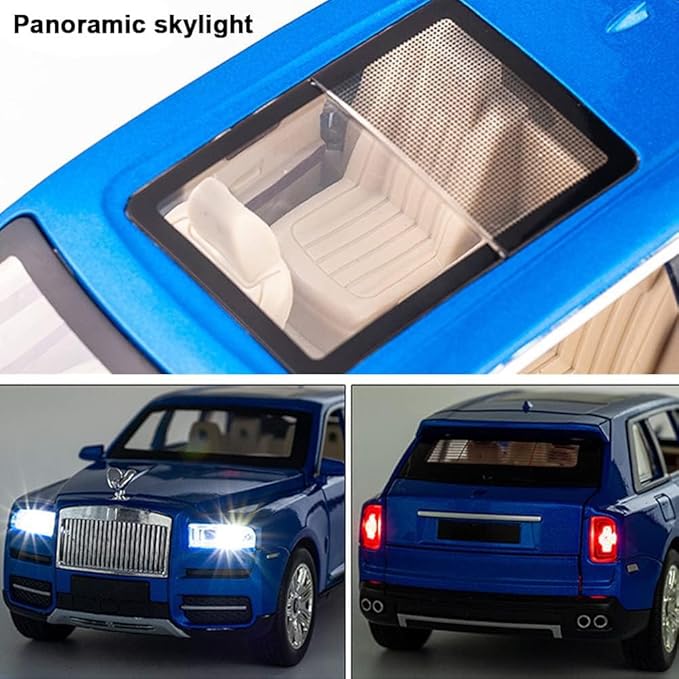 EROCK Exquisite Car Model 1/24 Rolls-Royce CULLINAN Model Car Toy, Zinc Alloy Pull Back Car Toy with Sound and Light for Kids Boy Girl Birthday Gift Children's Day Gift (Blue-CULLINAN)