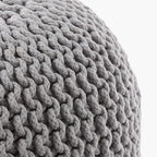 FRELISH DECOR Round Pouf Ottoman Hand Knitted 100% Cotton Pouf Foot Stool - Knitted Bean Bag -Floor Chair for Living Room Bedroom - Foot Rest for Couch (20 Diameter x 14 Height) - Light Grey
