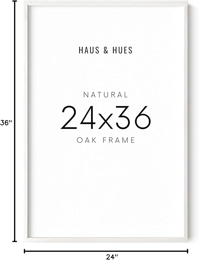 HAUS AND HUES 24 x 36 Poster Frame - Set of 1 24x36 White Poster Frame, Wooden Picture Frames, 24x36 Poster Frame White Poster Frames 24x36, Poster Frame 24x36 Frame White Frame (White Oak Frame)