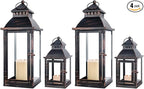 NEEDOMO Bronze Metal Lanterns Decorative Outdoor & Indoor, Set of 4 (17" & 10") with Glass, Candle Holder for Porch, Patio, Garden, Balcony, Wedding, Table Centerpiece Decorations