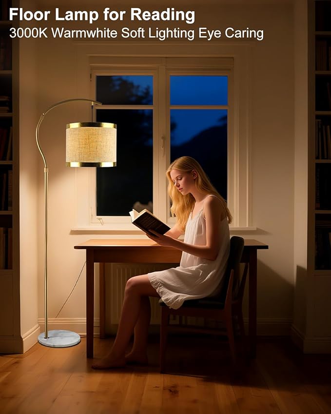 Lightdot 64.9IN Gold Arc Floor Lamp, Modern Floor Lamps for for Wedding/Party, Standing Lamp with Linen Shade, Tall Floor Lamp Living Room/Bedroom (Bulbs Included)