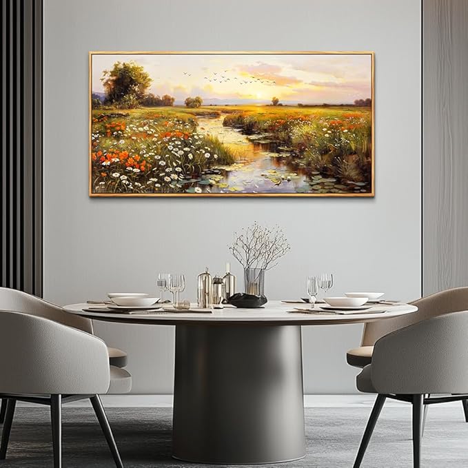 PHAOHUAXM Large Wall Art For Living Room Canvas Wall Decor For Bedroom Watercolour Painting Office Decoration Countryside Sunrise Scenery Wall Picture Ready To Hang Home Decor Wood Framed 20x40 In