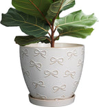 Pots for Plants 10 Inch - Ceramic Planter Large Plant Pot for Indoor Plants Outdoor Round Flower Pot with Drainage Hole and Saucer Home Garden Decor White