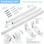 Curtain Rods for Windows 16 to 48 Inches, Curtain Rod Max Adjustable Length of 60 IN, 6/8" Diameter Drapery Rods Round Finials, White, Pack of 1