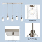 Lighting Contemporary Brushed Nickel Linear Chandelier Pendant Light 5 Lights Clear Seeded Glass Farmhouse Pendant Lighting Modern Dining Room Light Fixture for Living Room Kitchen Island