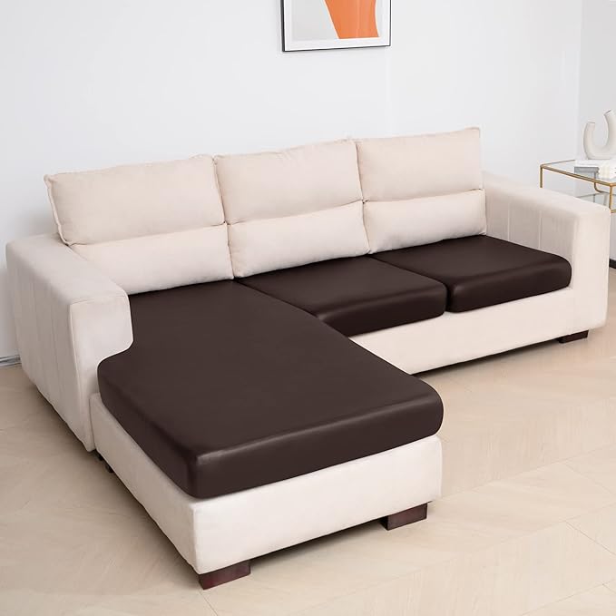 Yates Home Sectional Couch Covers 3 Piece Sofa Cushion Covers for L Shape Couch PU Leather Separate Cushions Couch Chaise Slip Cover for Both Left/Right Sectional Couch(2 Seater + 1 Chaise,Chocolate)
