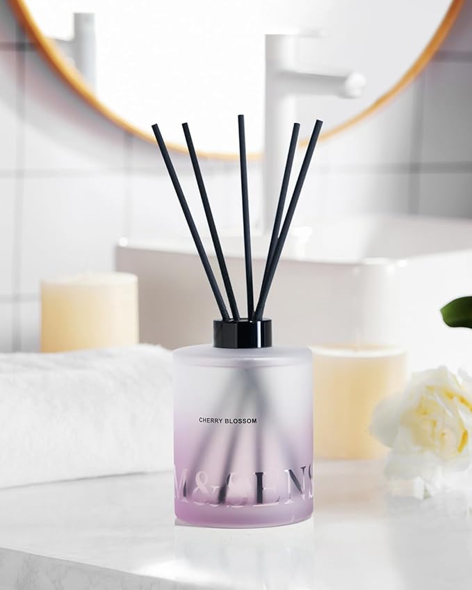 M&SENSE Cherry Blossom Reed Diffuser Set - 16.9 fl oz Long-Lasting Scent, Non-Toxic Natural Essential Oil Diffuser with Sticks, Home Fragrance Diffuser Gift for Office Bathroom Bedroom