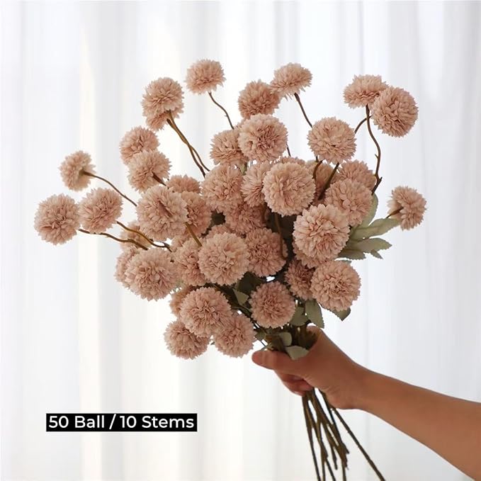 Artificial Flowers for Vases 20.5 Inch 10 Stems， Silk Dried Fake Mums Bouquet Indoor Faux Floral Arrangements for Decoration (Beige)