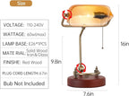 Bankers Lamp, Traditional Orange Desk Lamp with Solid Birch Wood Base, Orange Glass Antique Library Lamp with Pull Chain Switch, Plug in Vintage Bankers Desk Lamp for Office, Study Room 【E26 Socket】
