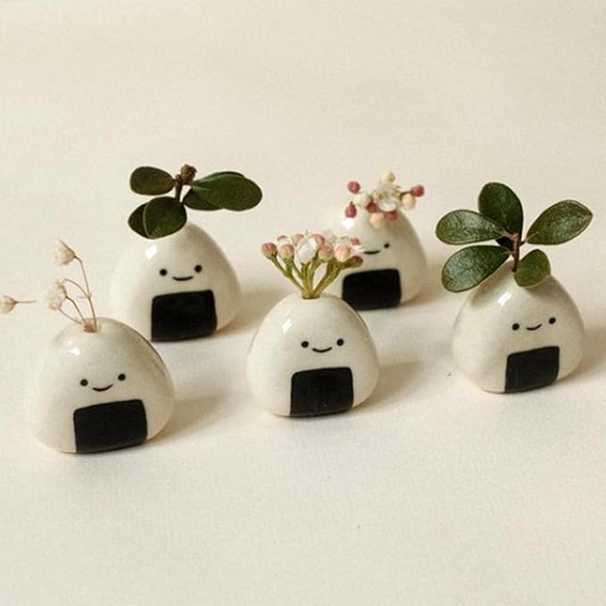 5 PCS Mini Flower Vase, Handmade Ceramic Rice Ball (Japanese Onigiri) Miniature Vases, Charming and Cute Design, Perfect for Dry Flowers - Bulk Bud Vases, Unique and Adorable Japanese Craft
