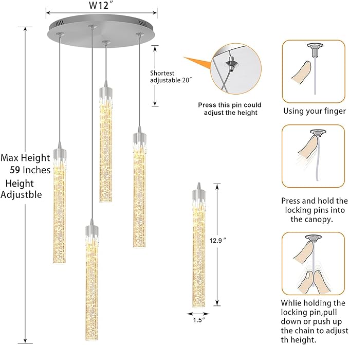 4-Lights Kitchen Island Pendant Lights Silver Mini Chandeliers for Dining Room Crystal Pendant Lighting Ceiling Lights for Hallway Foyer Living Room