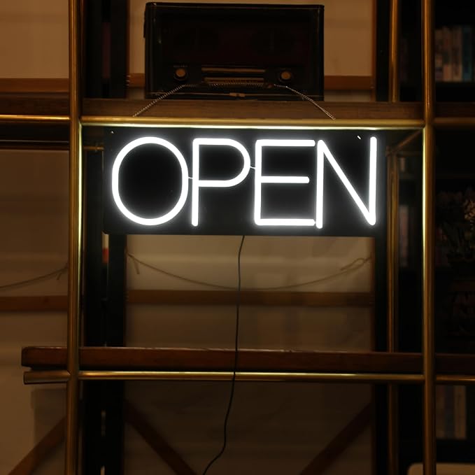 32 Inch White Minimalist LED Neon Open Sign for Business Storefront Window Glass Door Retail Shop Store Bar Salon Restaurant (12V/2A)
