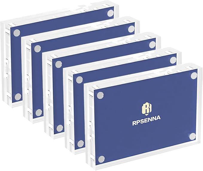 Mini Picture Frame 2.5x3.5 inch Acrylic Magnetic Photo Business Clear Card Frame 20mm Thick Double Sided Wallet Size Desktop Display Frames for Cards Photos Office Home Decor 5 PCS