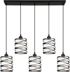Black Pendant Lights Kitchen Island, Farmhouse Chandeliers for Dining Room 5-Light Pendant Light Hanging Linear Chandeliers, Kitchen Island Lighting with Frosted Glass Shades