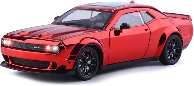 Car Toys for Boys 1/24 Diecast Cars Hellcat SRT Collectibles Model Kit,Pull Back Metal Toy Car with Lights and Sounds,Toy Cars for Boys Age 4-7（Metallic Red）