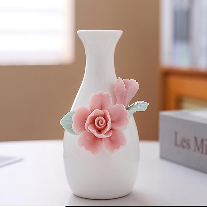 Handmade Ceramic Small vase Creative mini vase Home Decoration Ornament with 3D Floral Design (3D Flowers-peony1PCS)