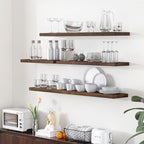 Fun Memories Floating Shelves for Wall, 36"x9.3" Rustic Solid Elm Wood Shelves, Heavy-Duty Wall Mounted Shelves with Invisible Brackets, Set of 2 for Living Room, Bedroom, Kitchen, Walnut Finish